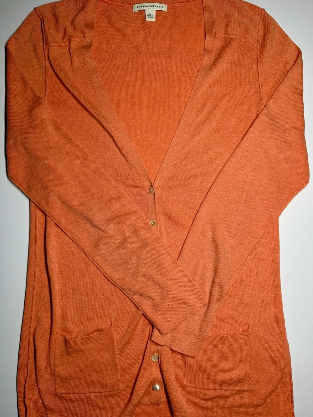 Banana Republic Silk Blend V‑Neck Boyfriend Cardigan – Orange – Size L